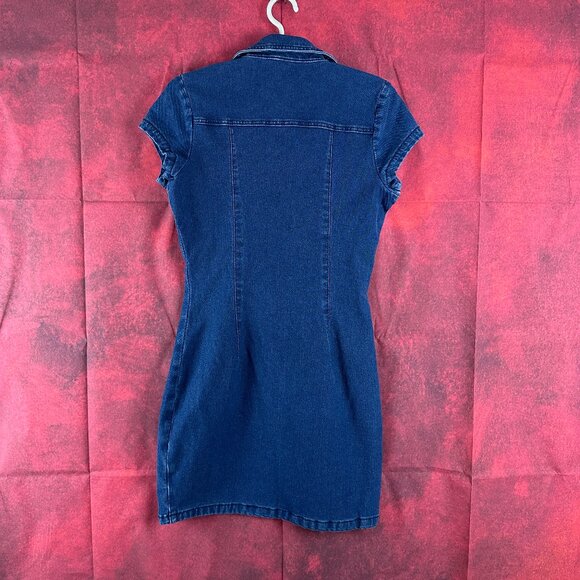 GUESS DENIM SHIRT DRESS MEDIUM CAP SLEEVE BUTTON FRONT NAVY BLUE - Picture 4 of 11